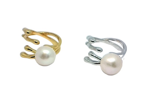 Sterling silver 9.5-10.5mm freshwater cultured pearls open ring