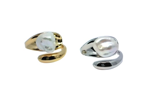 Sterling silver 9.5-10.5mm baroque freshwater cultured pearl open ring