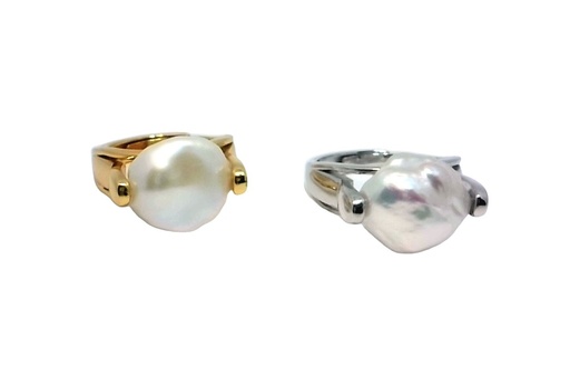Sterling silver 12.5-13.5mm baroque freshwater cultured pearls ajustable sized ring