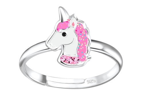 [17414RTA00EROPL] Sterling silver enamel 11mm unicorn head kids ring