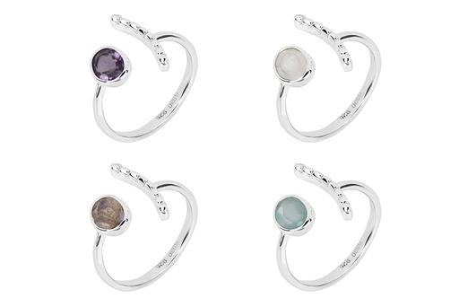 Sterling silver mini beads & semiprecios stones open ring