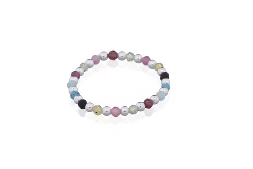 Sterling silver semiprecious stones elastic ring