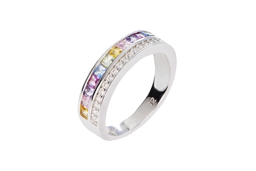 Sterling silver rainbow zirconia ring