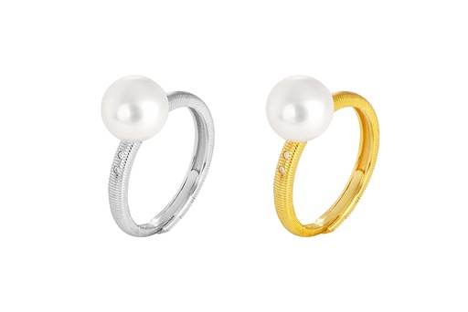 Anillo plata 925 regulable gallonado fino con zirconitas y perla 8mm