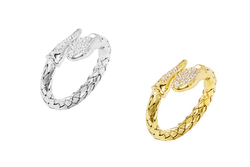 Sterling silver zirconia snake open ring