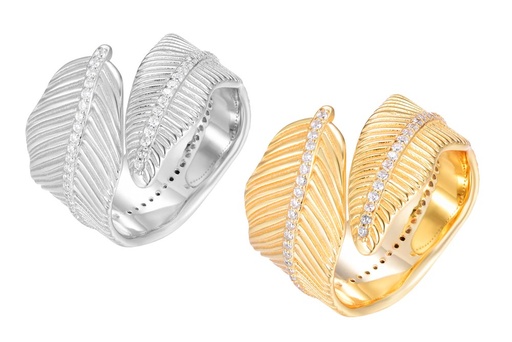 Sterling silver irregular leaf zirconia open ring