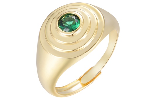 [18328RTA14ZESDO] Sterling silver open round signet with emerald-green cz ring