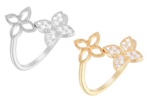 Anillo plata 925 dos flores abierto con zirconitas