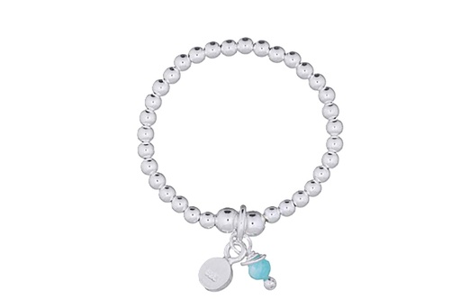 [18372RTA00RAZPL] Anillo plata 925 de bolitas elástico con mini placa charm 4mm y piedra natural 3mm