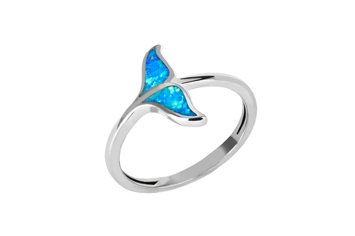 Sterling silver blue opal whale tail ring