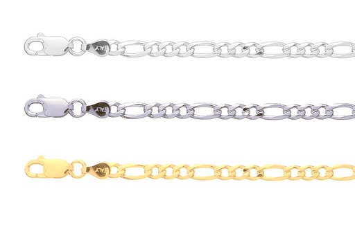 Sterling silver 3mm 2 sided diamond cut figaro chain 080 necklace