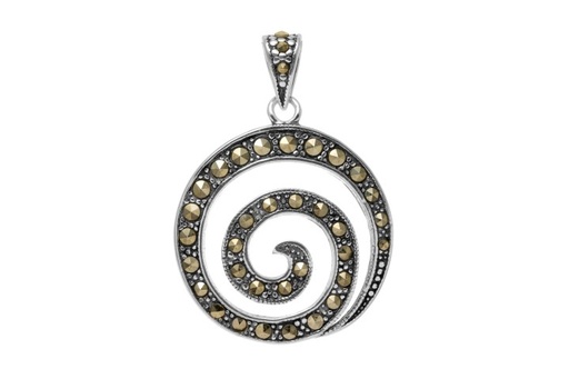 [077100006MAR] Silver 925 marcasite & pearl spiral pendant