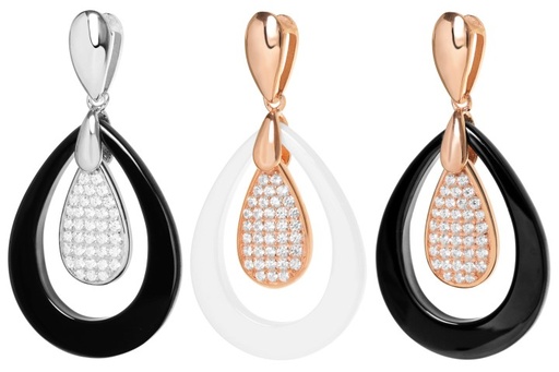 Sterling silver ceramic pendant with cubic zirconia