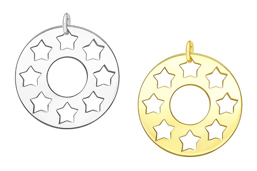 Colgante plata 925 aro plano con estrellas caladas 