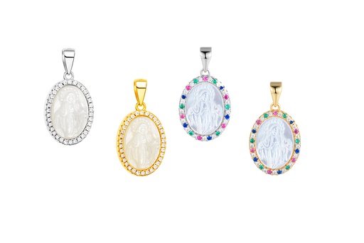 Colgante plata 925 medalla virgen con zirconitas 