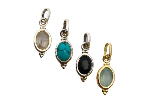 Sterling silver oval semiprecious stone pendant