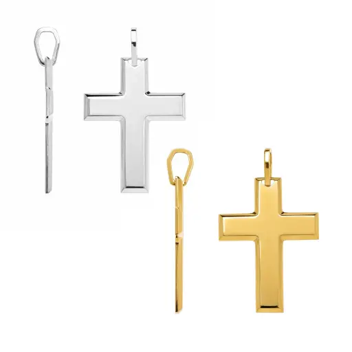 Sterling silver cross with bevel edge pendant