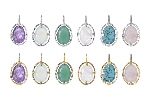 Sterling silver oval semiprecious stone pendant