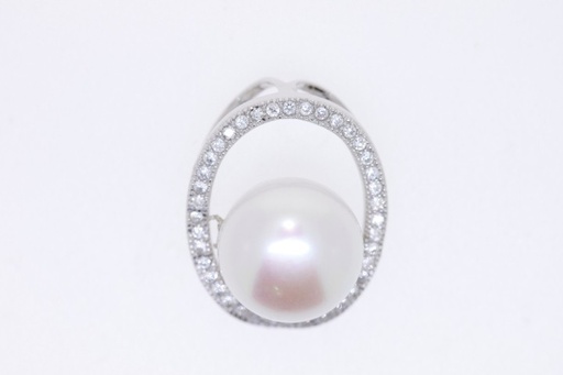 [16666PPBLRD] Sterling silver zirconia & pearl pendant