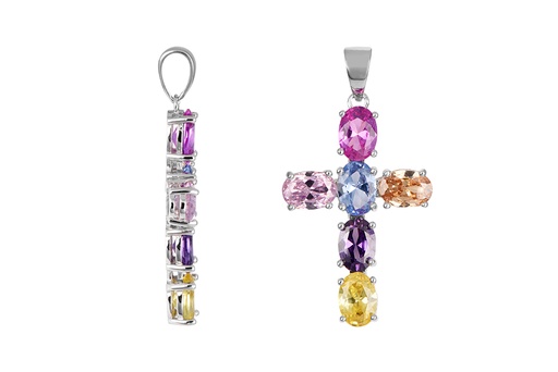 [16840PZMXRD] Sterling silver mix zirconia cross pendant