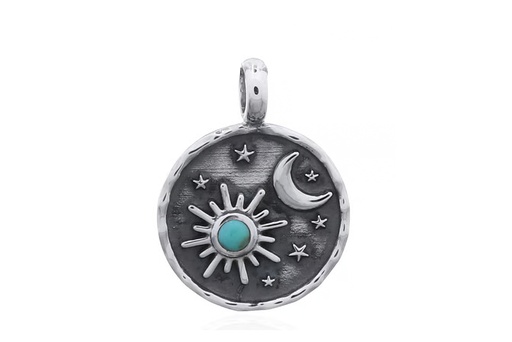 [17502PGTUOX] Sterling silver sun, moon & star turquoise pendant