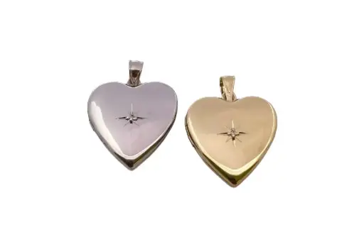 Colgante plata 925 portafotos corazon con rosa de los vientos cz