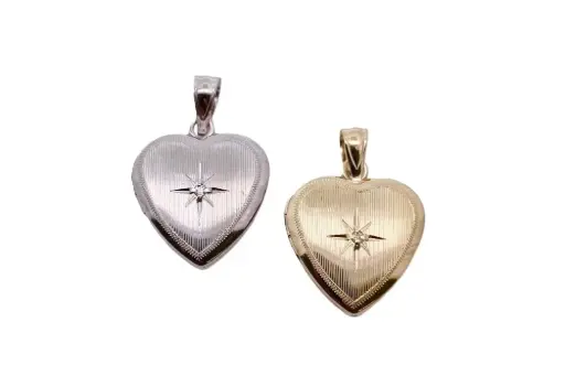 Sterling silver heart locket pendant with cz wind rose