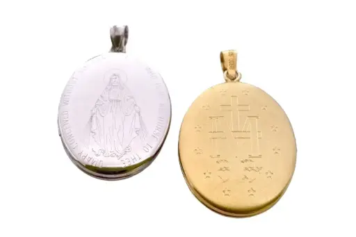 Sterling silver miraculous virgin design oval locket pendant 20x26mm