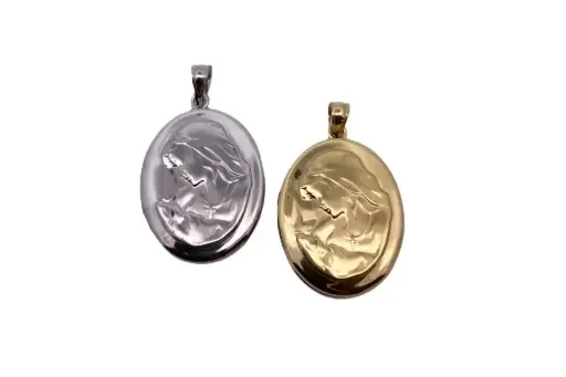 Sterling silver mary virgin design oval locket pendant 20x26mm