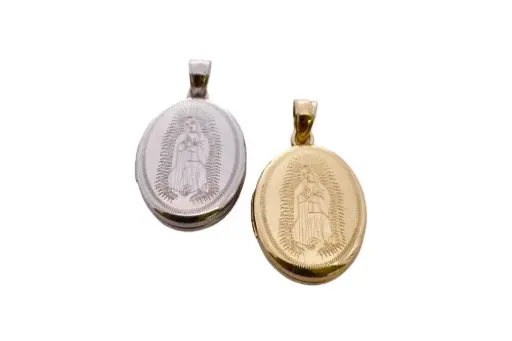 Sterling silver guadalupe virgin design oval locket pendant 15x19mm