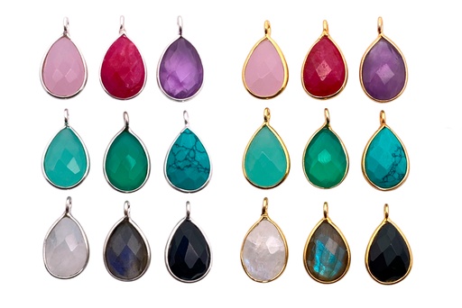 Sterling silver 7x10mm semi precious stones drop charm