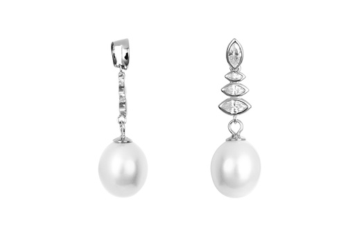 [18021PPBLRD] Sterling silver pendant with zirconia in graduated sizes and 11x10mm pearl