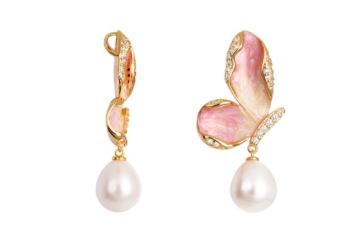 [18023PPBLDO] Sterling silver enamelled butterfly with zirconia and 11x10mm pearl pendant