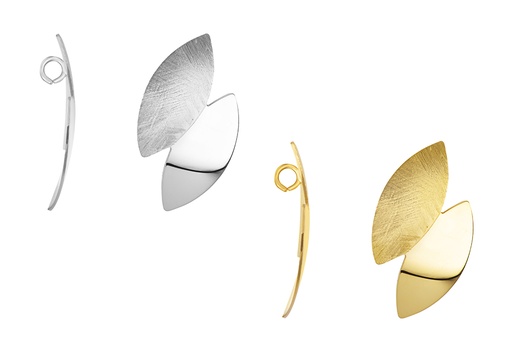 Sterling silver two-leaf design with polished and brushed striped finish pendant