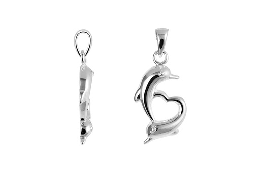 [18343PPL] Sterling silver 19x11mm dolphin with heart pendant