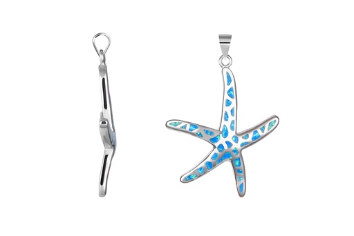 [18407PGOPRD] Sterling silver starfish with blue opal in gaudí-style mosaic pendant
