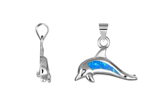 [18419PGOPRD] Sterling silver blue opal dolphin 14x21mm pendant