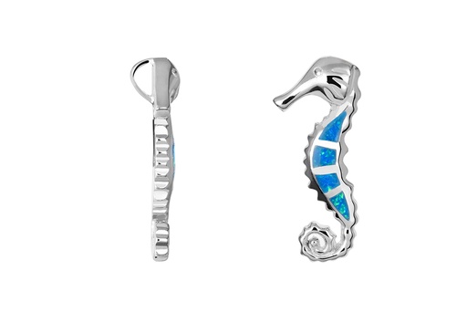 [18424PGOPRD] Sterling silver blue opal seahorse pendant