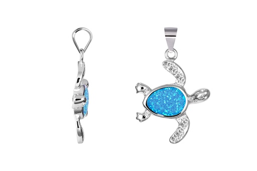 [18435PGOPRD] Sterling silver blue opal turtle 25x19mm pendant