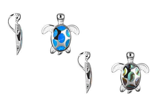 Sterling silver blue opal & abalone turtle 16x15mm pendant