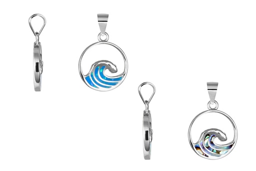 Sterling silver blue opal wave design 18x15mm pendant
