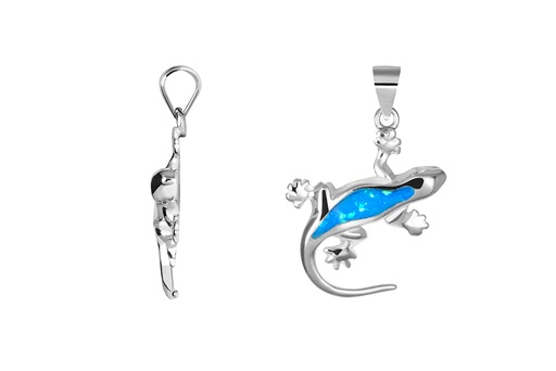 [18444PGOPRD] Sterling silver blue opal lizard design pendant