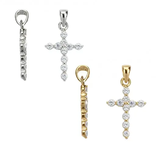 Sterling silver 20x13mm cubic zirconia cross pendant