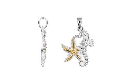 [18486PPLDO] Sterling silver two-tone star and seahorse pendant