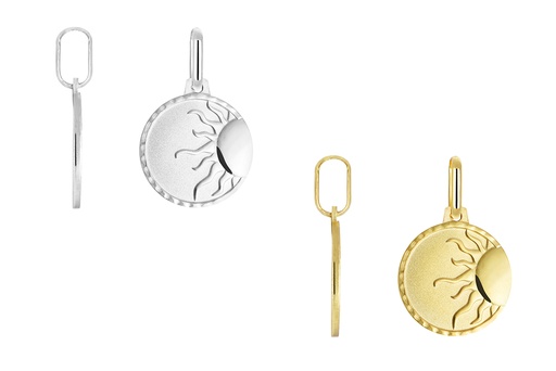 Sterling silver half sun medal 17x15mm pendant